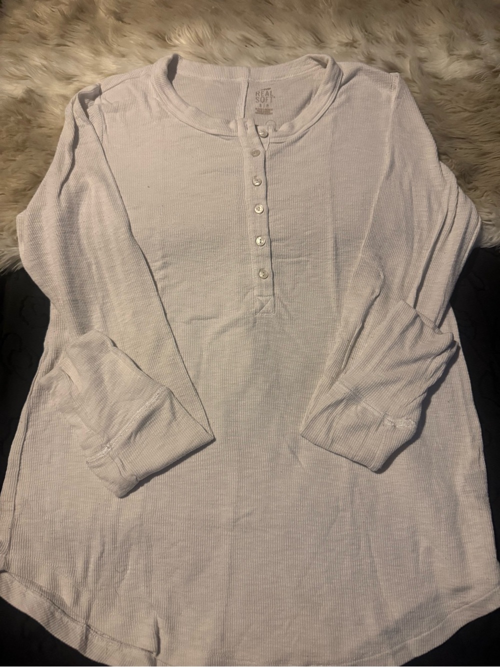 aerie White Ribbed Henley Long Sleeve Top